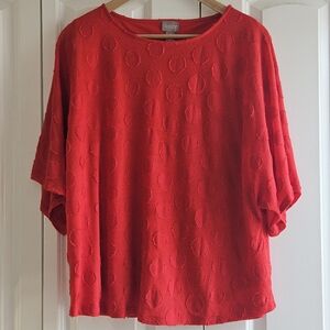 Chico's Top Sz 4 XXL Red Texture Polka Dot Dolman Sleeve Blouse Shirt Flowy